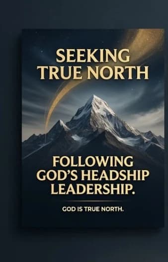 Seeking True North — snow-capped mountain beneath a golden arc, following God's headship leadership
